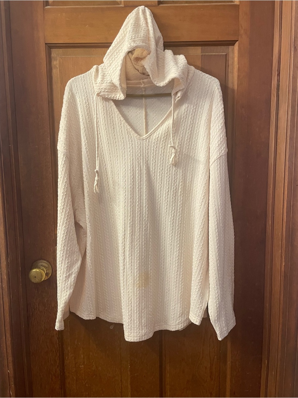 Cream Hooded Knit Pullover Top